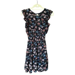 Trixxi Black‎ Floral Ruffle Dress Size M Smocked Waist Boho Cottagecore